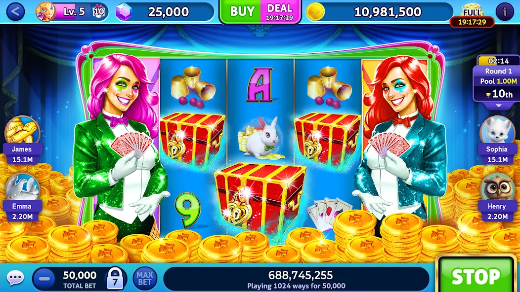 Jackpot Madness Slots Casino (Джекпотджой Слоты) [МОД: Меню, Бесконечные монеты и Открытые уровни] Screenshot 1