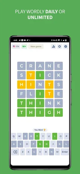 Wordly - Daily Word Game [МОД: Меню, Бесконечные монеты и Открытые уровни] Screenshot 1