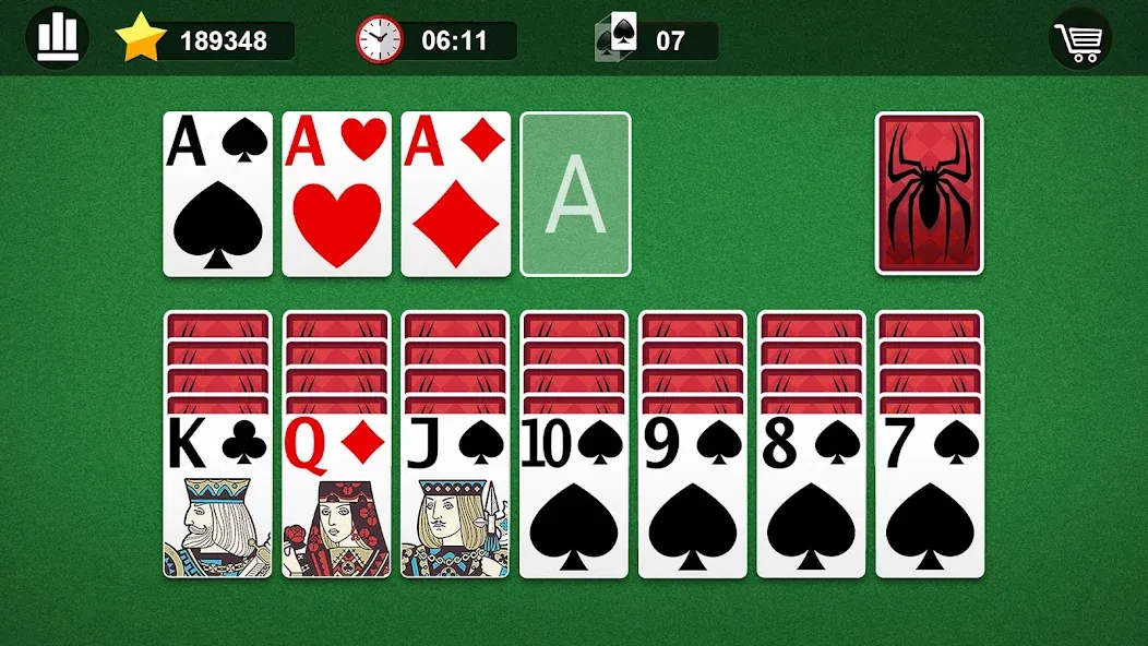 Spider Solitaire [МОД: Много денег, Монет и Все открыто] Screenshot 4