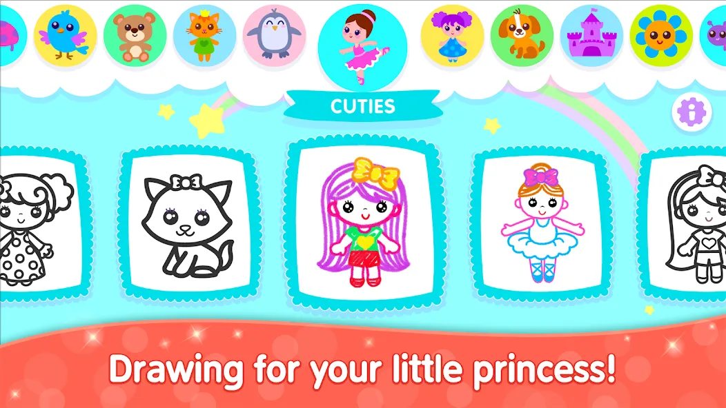Bini Game Drawing for kids app (Бини) [МОД: Все открыто, Дополнительные деньги и Меню MOD] Screenshot 1