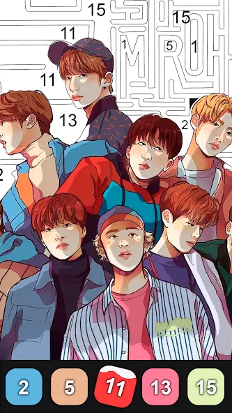 Kpop Paint by Numbers BT21 [МОД: Меню, Бесконечные монеты и Открытые уровни] Screenshot 3