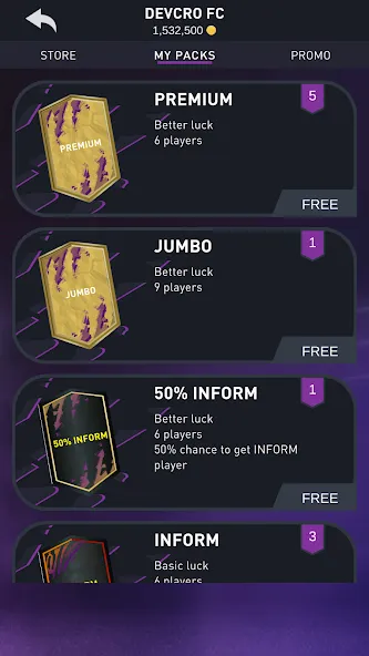 DEVCRO 22 - Draft, Packs (ДЕВКРО ФУТ 22) [МОД: Все открыто, Дополнительные деньги и Меню MOD] Screenshot 3