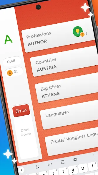 Stop - Categories Word Game [МОД: Все открыто, Дополнительные деньги и Меню MOD] Screenshot 1