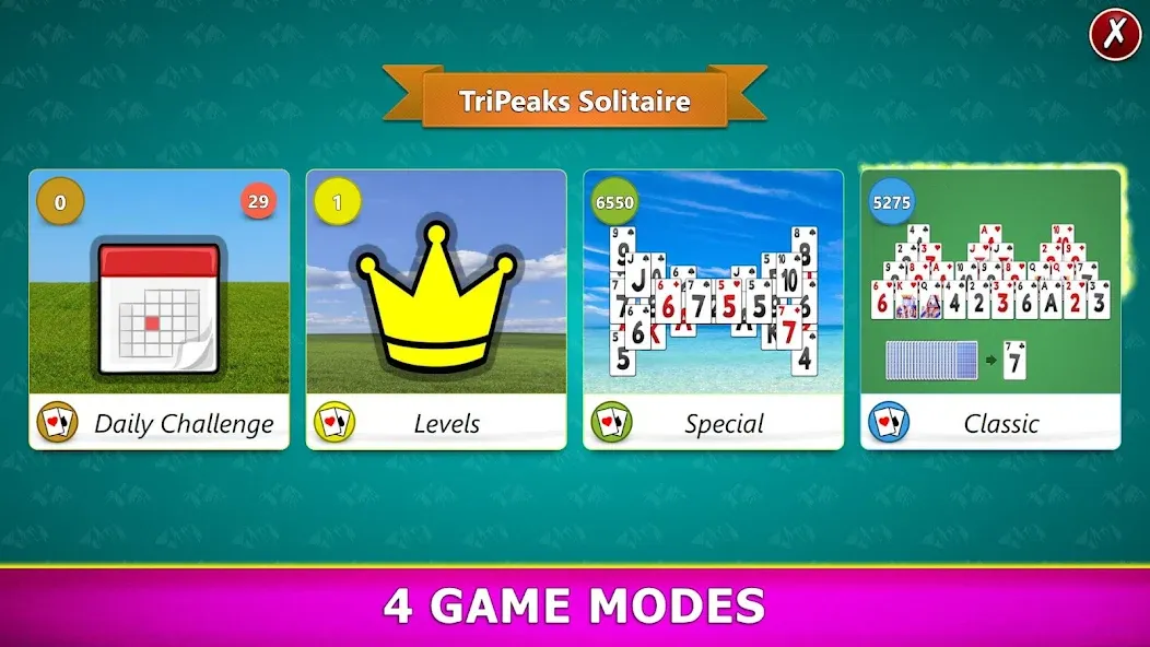 TriPeaks Solitaire Mobile [МОД: Много денег, Монет и Все открыто] Screenshot 2