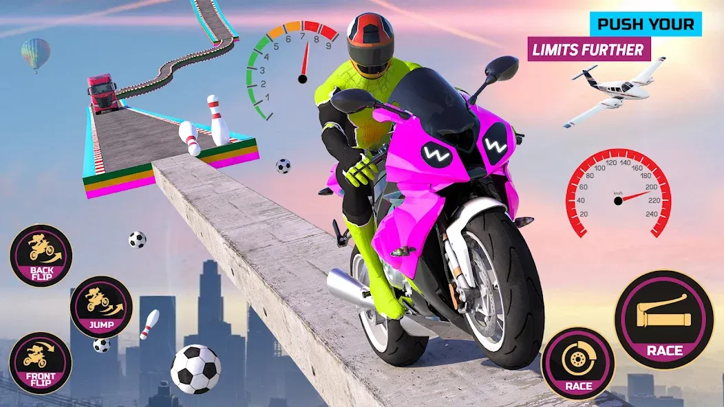 Racing Bike Stunt Games Master (Гонки на мотоциклах Мастер игр в трюки) [МОД: Меню, Бесконечные монеты и Открытые уровни] Screenshot 1