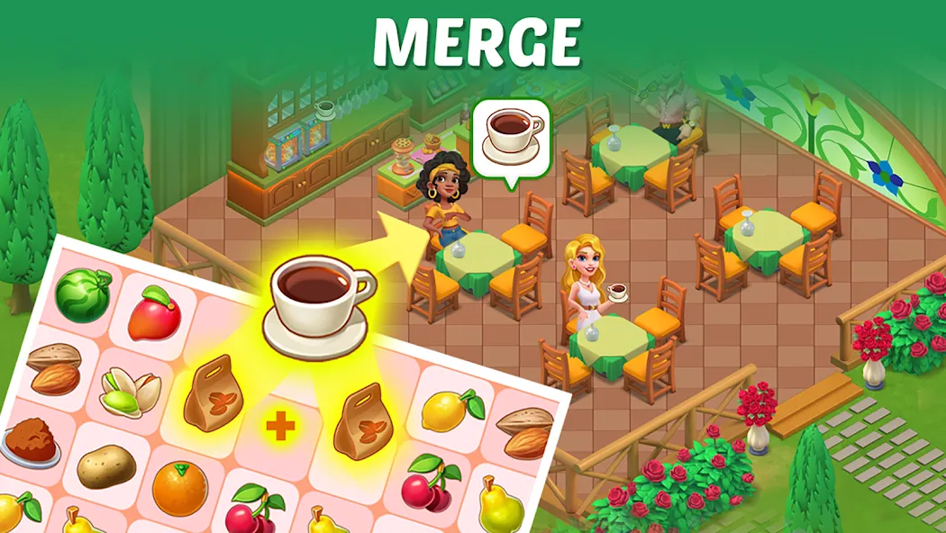 Merge Cooking:Theme Restaurant [МОД: Меню, Бесконечные монеты и Открытые уровни] Screenshot 3