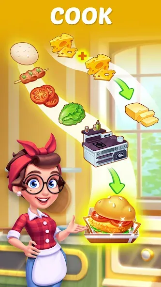 Merge Cooking:Theme Restaurant [МОД: Меню, Бесконечные монеты и Открытые уровни] Screenshot 4