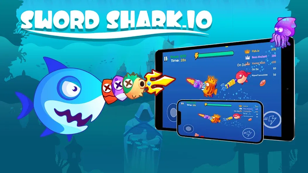 Sword Shark.io - Hungry Shark [МОД: Много монет, Открытые уровни и Мега MOD] Screenshot 1
