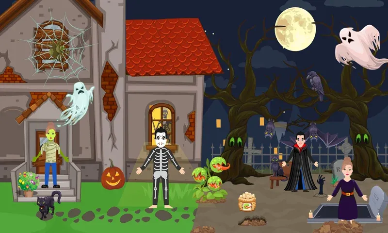 Pretend Play Halloween Party (Претендуй на Хэллоуинскую вечеринку) [МОД: Много монет, Открытые уровни и Мега MOD] Screenshot 2