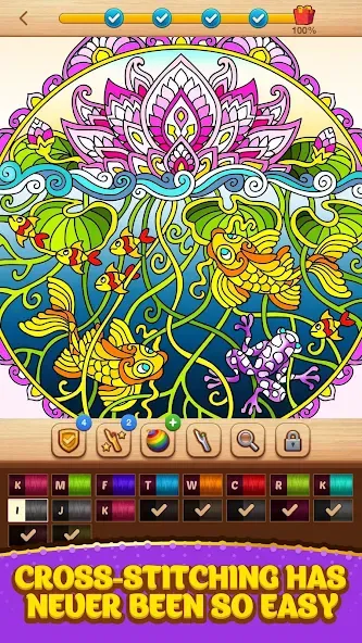 Cross Stitch Coloring Mandala (Кроссстиль раскрашивание мандала) [МОД: Деньги, Монеты и Меню MOD] Screenshot 2