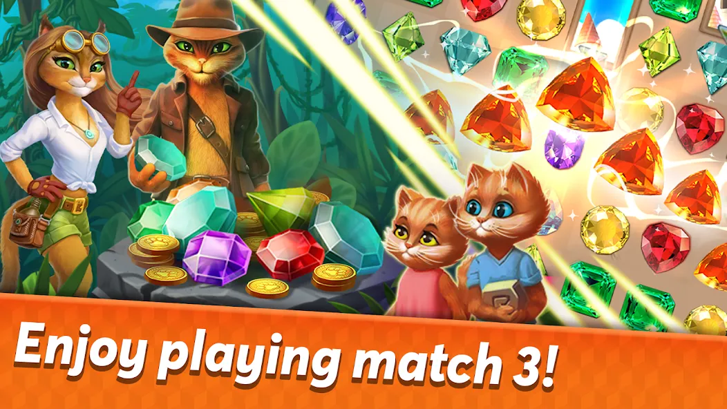 Indy Cat 2: Match 3 game [МОД: Деньги, Монеты и Меню MOD] Screenshot 1