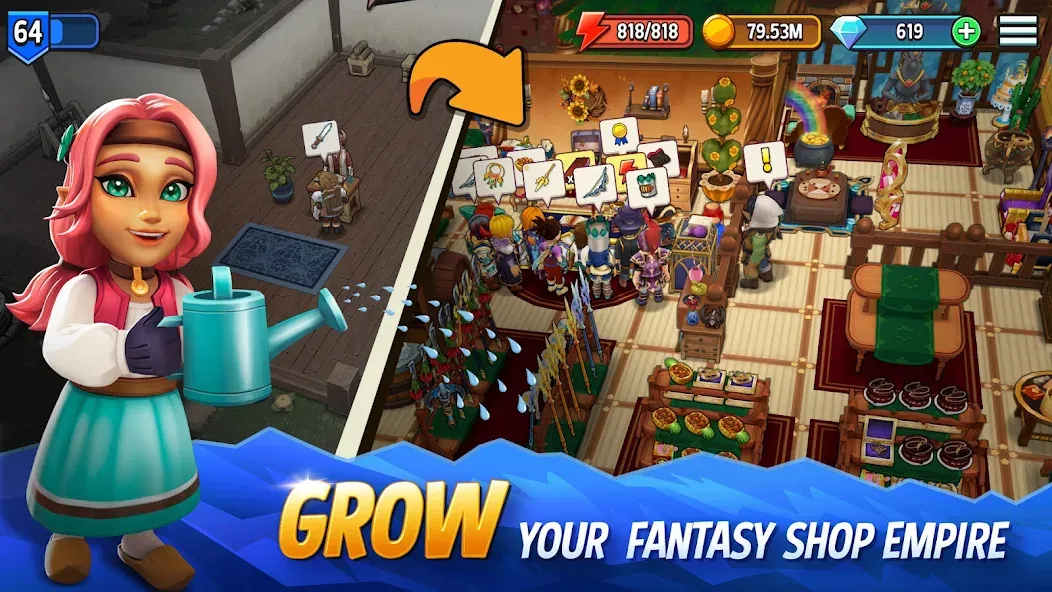 Shop Titans: RPG Idle Tycoon (Шоп Тайтанс) [МОД: Бесконечные деньги, Монеты и Мега MOD] Screenshot 1