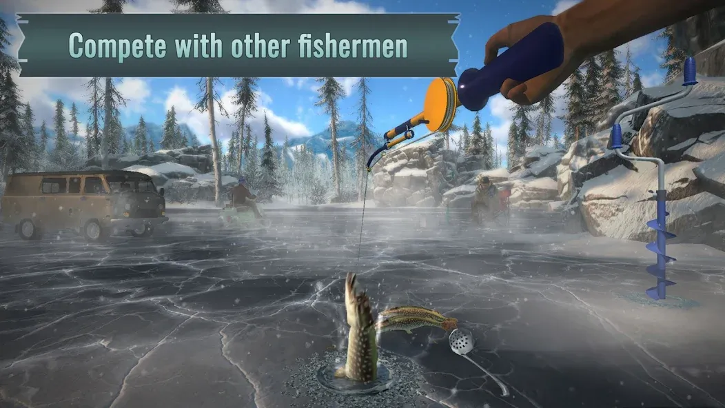 Ice fishing game. Catch bass. [МОД: Бесконечные деньги, Монеты и Мега MOD] Screenshot 2