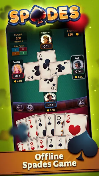 Spades - Offline Card Games (Спейдс) [МОД: Много денег, Монет и Все открыто] Screenshot 1