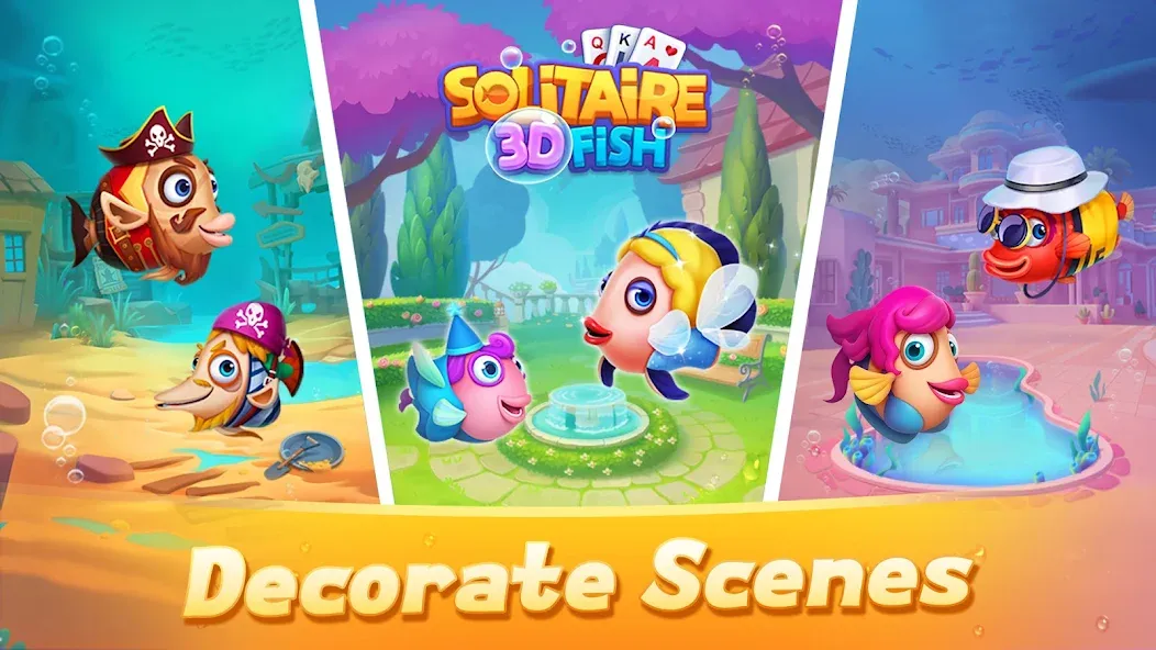 Solitaire 3D Fish [МОД: Все открыто, Дополнительные деньги и Меню MOD] Screenshot 2