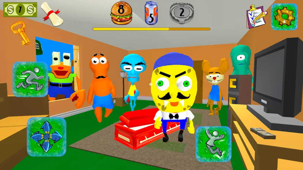 Sponge Neighbor Escape 3D (Спонж Сосед Побег 3D) [МОД: Меню, Бесконечные монеты и Открытые уровни] Screenshot 4