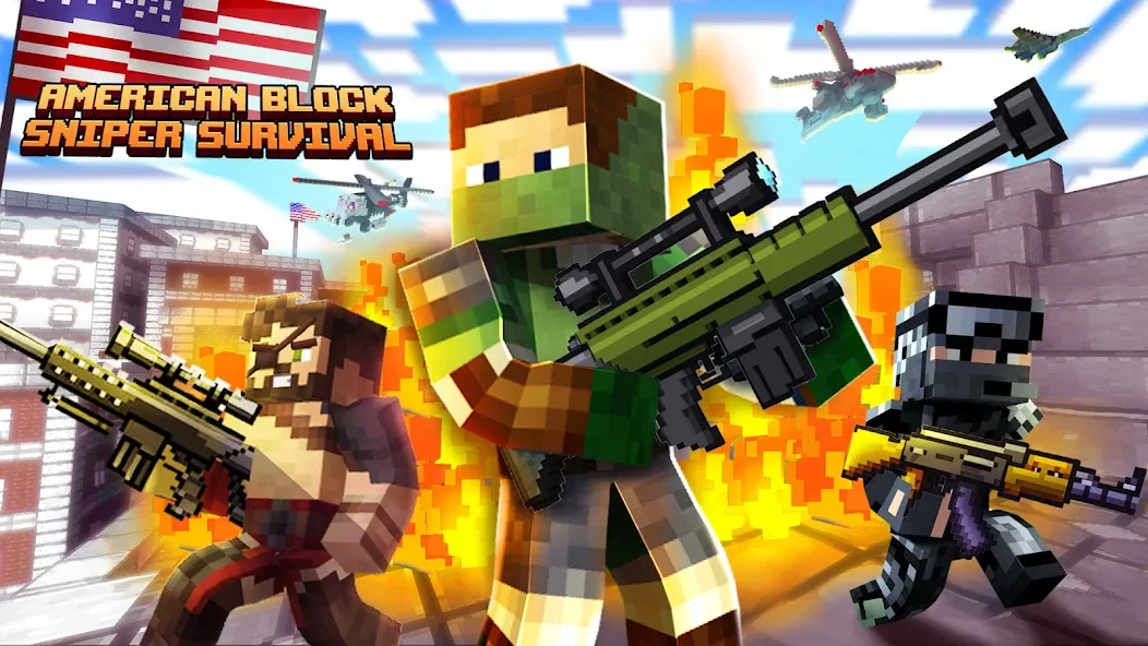 American Block Sniper Survival (Американский блок снайпер выживание) [МОД: Деньги, Монеты и Меню MOD] Screenshot 2