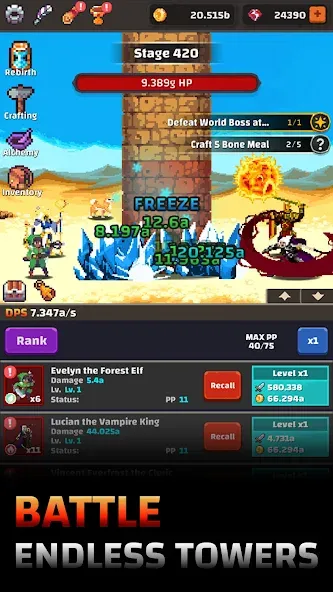 Tower Quest: Pixel Idle RPG (тауэр квест) [МОД: Все открыто, Дополнительные деньги и Меню MOD] Screenshot 1