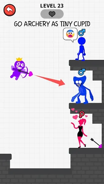 Love Archer rainbow monster (Лав Арчер райнбоу монстер) [МОД: Много монет, Открытые уровни и Мега MOD] Screenshot 1