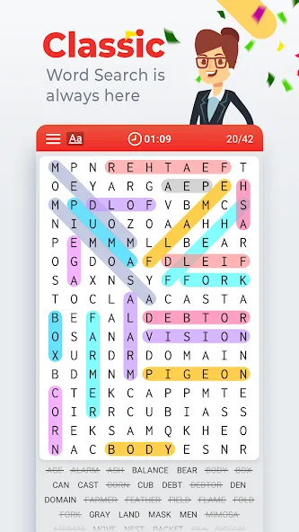 Word Search Colorful [МОД: Меню, Бесконечные монеты и Открытые уровни] Screenshot 1
