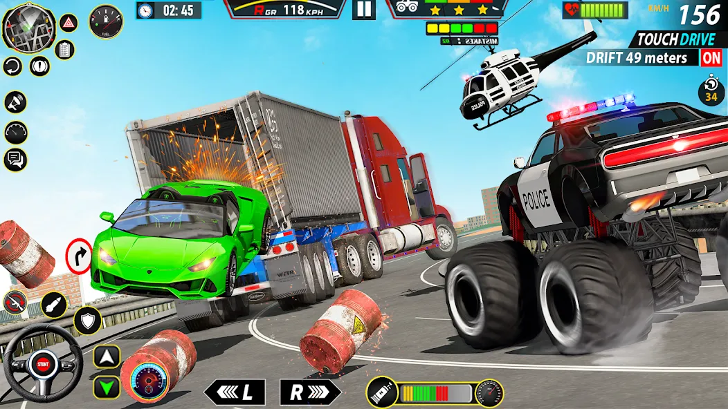 Police Monster Truck Car Games [МОД: Меню, Бесконечные монеты и Открытые уровни] Screenshot 2