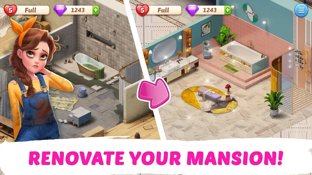 My Story - Mansion Makeover [МОД: Меню, Бесконечные монеты и Открытые уровни] Screenshot 2