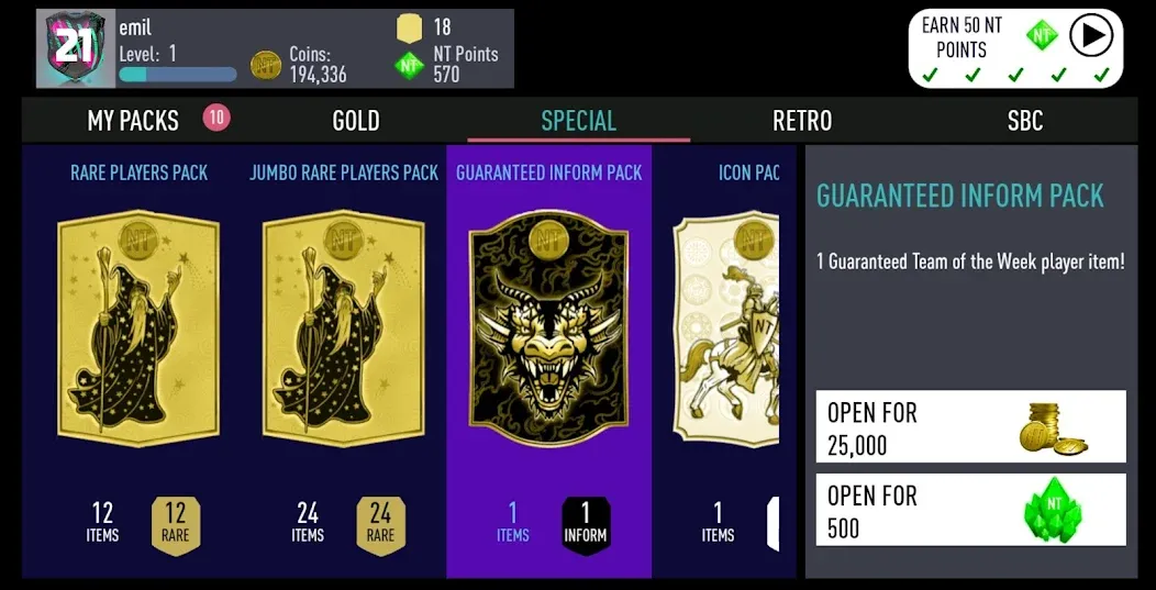 NT 21 Draft + Pack Opener [МОД: Все открыто, Дополнительные деньги и Меню MOD] Screenshot 1