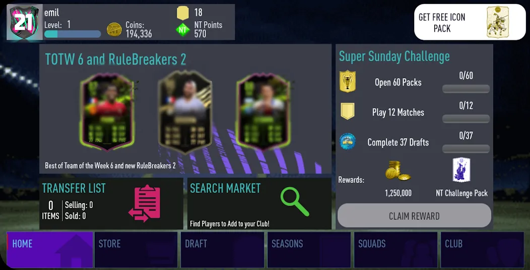 NT 21 Draft + Pack Opener [МОД: Все открыто, Дополнительные деньги и Меню MOD] Screenshot 4