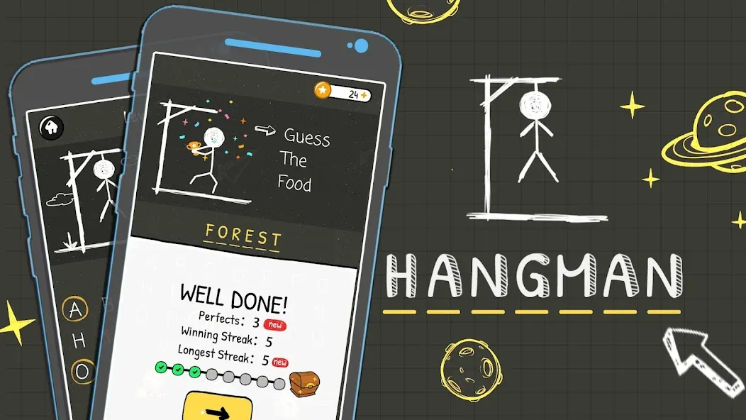 Hangman Words:Two Player Games [МОД: Бесконечные деньги, Монеты и Мега MOD] Screenshot 1
