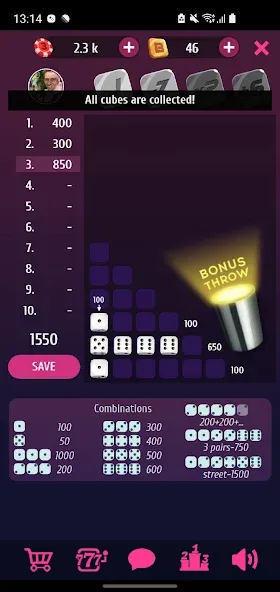 Farkle Pro - 10000 dice game [МОД: Все открыто, Дополнительные деньги и Меню MOD] Screenshot 3