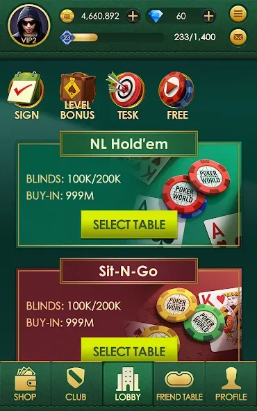 Download Poker World: Texas hold'em [MOD Unlocked] latest version 1.6.5 for Android